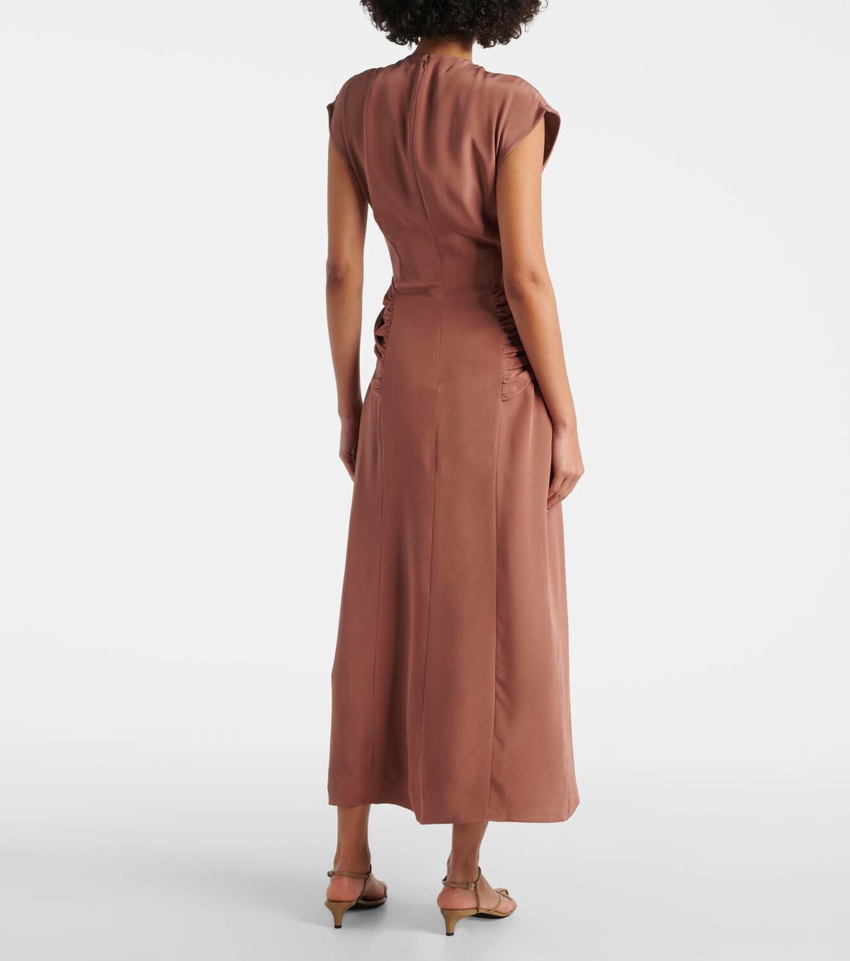 pleated satin midi dress Pleated Satin Tiered Midi Dress Forest Green / Medium