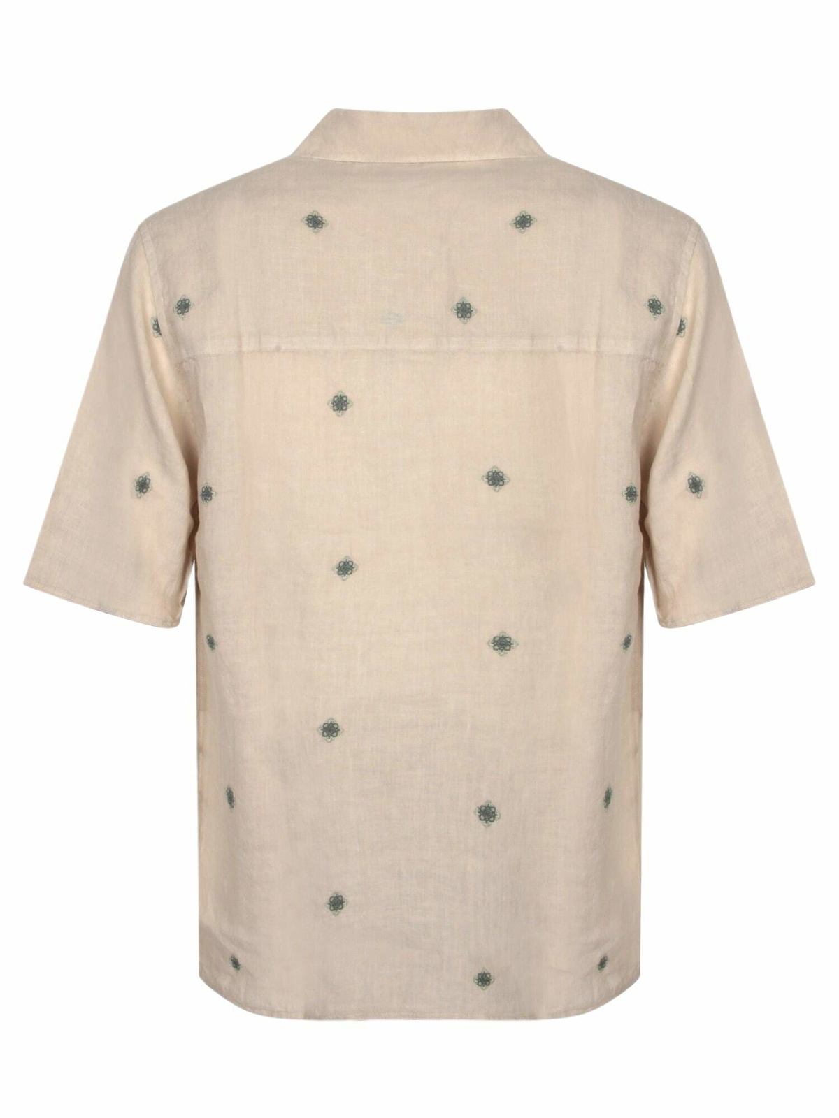 120% Lino Beige Linen Shirt With Green Embroidery