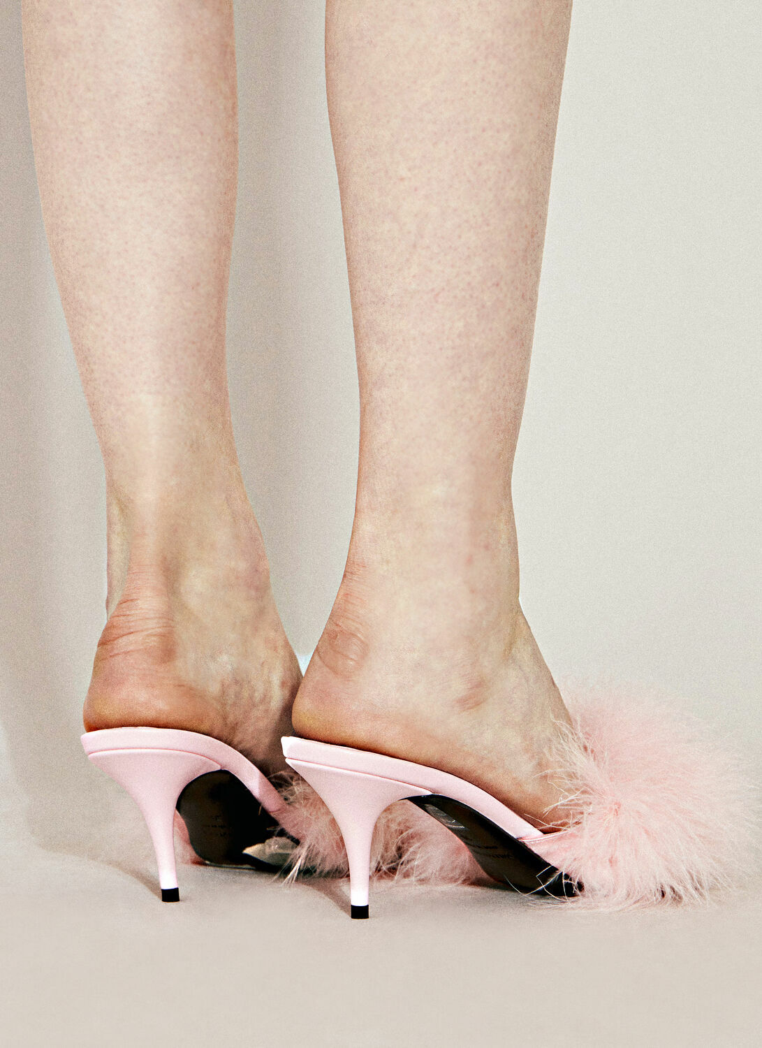 Balenciaga Boudoir Feather-Trimmed Leather Heel Sandals
