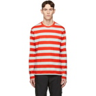 Junya Watanabe Grey and Red Horizontal Stripe T-Shirt