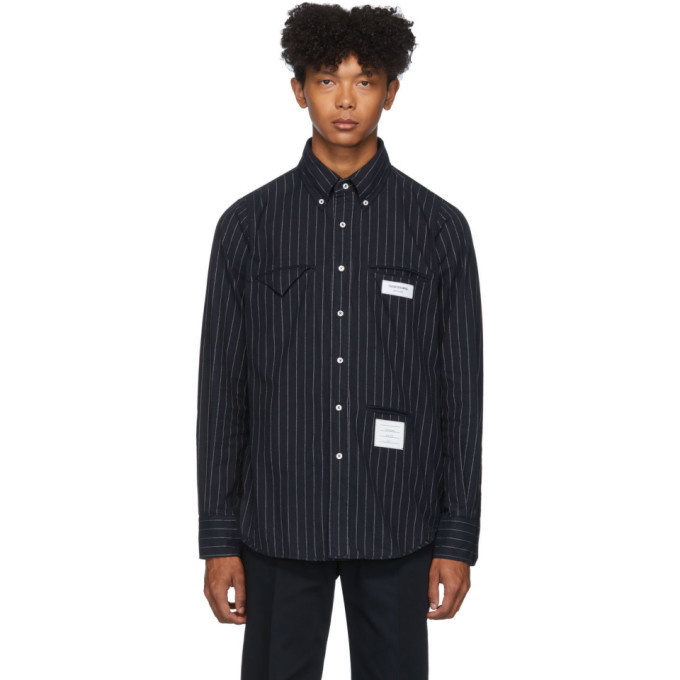 Photo: Thom Browne Navy Striped Flannel Shirt