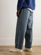 Folk - Wide-Leg Pleated Cotton-Twill Trousers - Blue