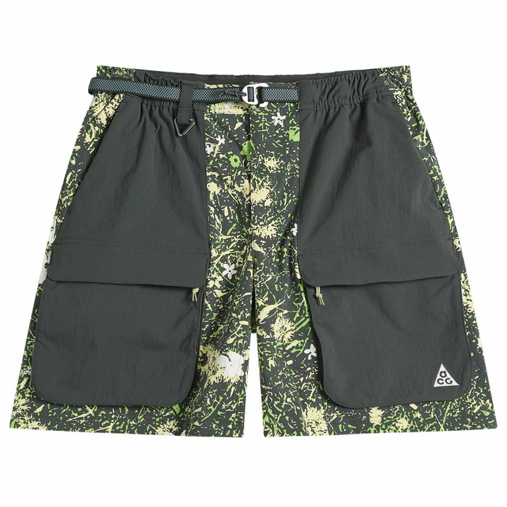 Photo: Nike Men's ACG All Over Print Smith Summit Short in Black Spruce/Life Lime/Summit White