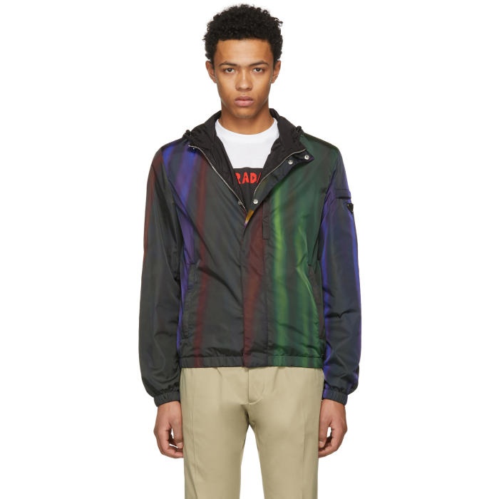 Photo: Prada Black and Multicolor Hooded Zip Jacket