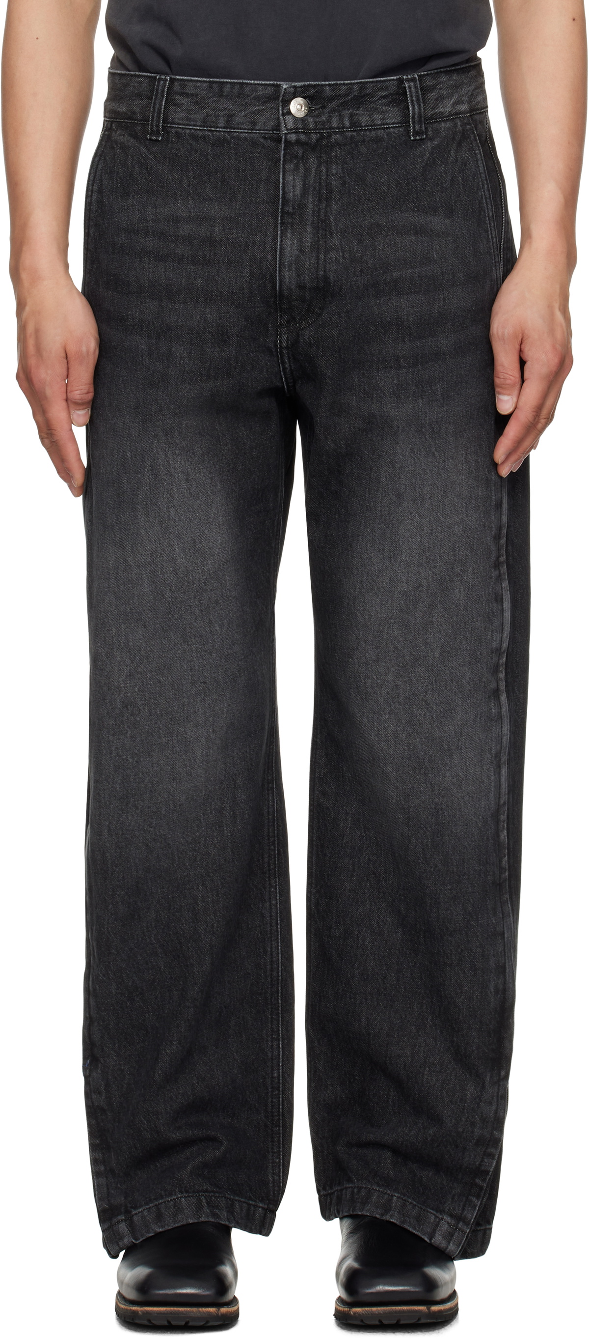 Solid Homme Black Side Zipper Wide Jeans