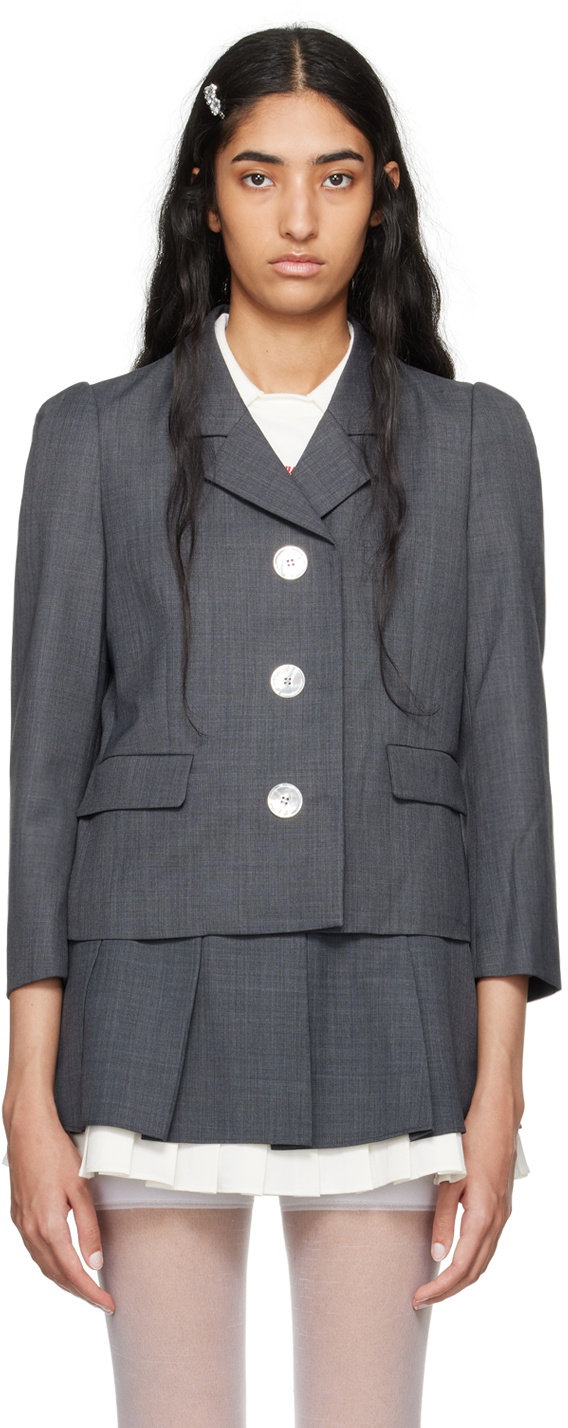 SHUSHU/TONG Gray Decorative Button Blazer