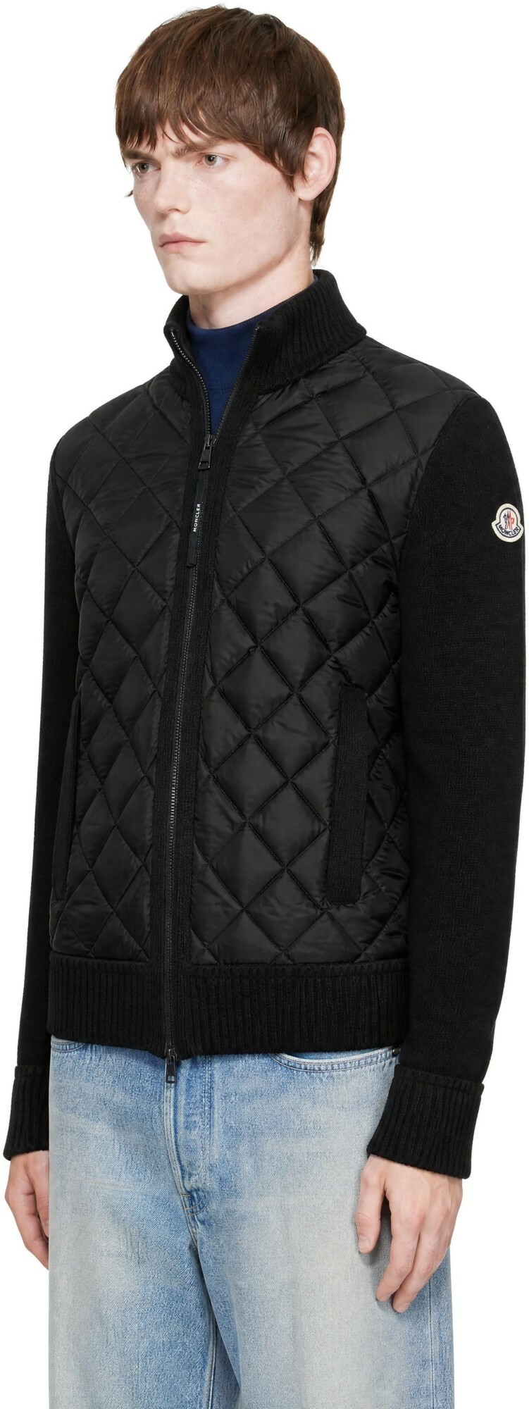 Moncler Black Wool & Nylon Down Cardigan