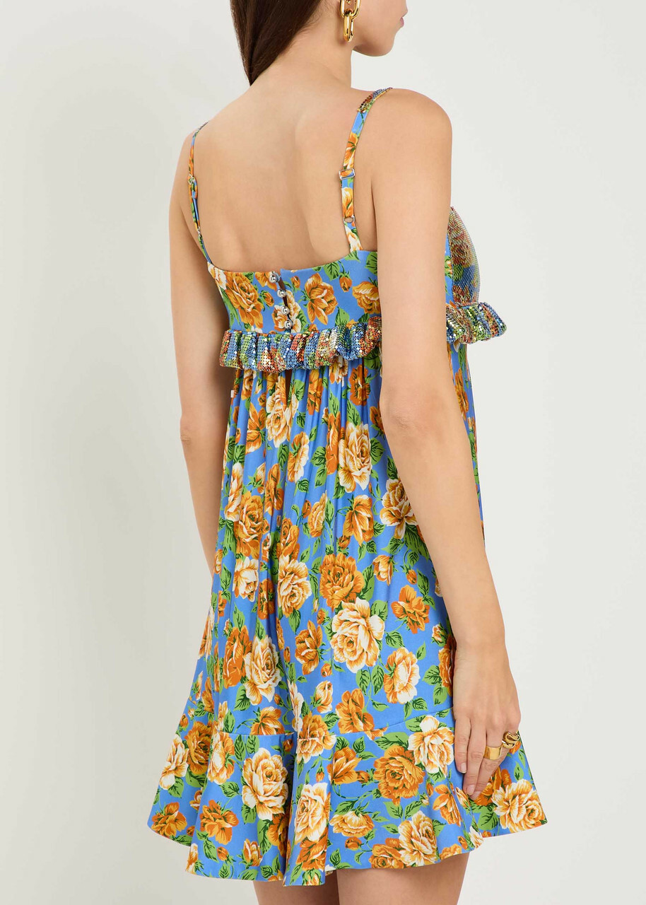 Rabanne Floral-print Chainmail and Jersey Mini Dress Multicoloured