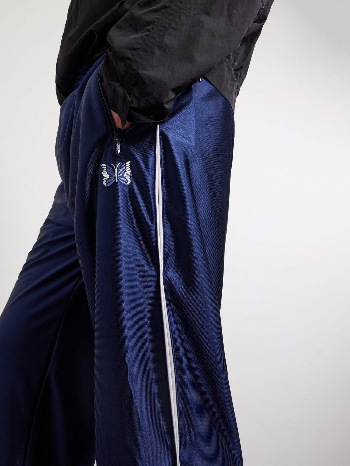 Needles - Straight-Leg Logo-Embroidered Satin Sweatpants - Blue