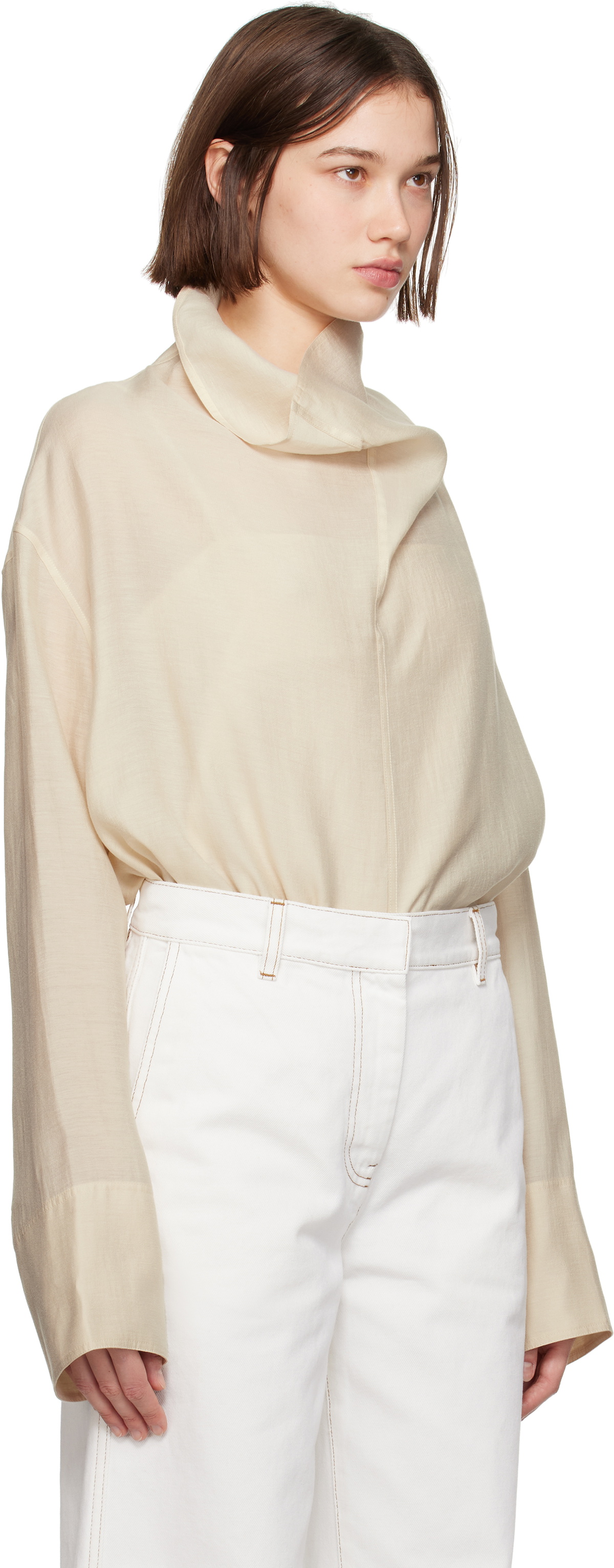 TOTEME Off-White Funnel-Neck Blouse Toteme