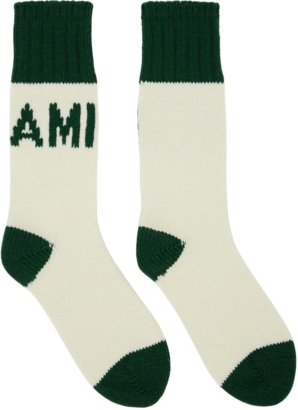Photo: AMI Paris Off-White & Green Logo Socks