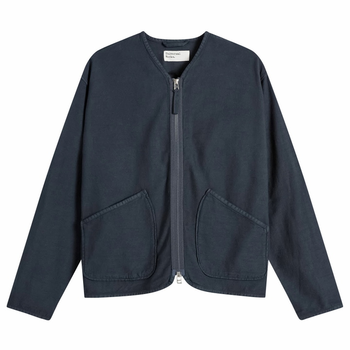 Photo: Universal Works Men's Slub Sateen Zip Liner Jacket in Navy