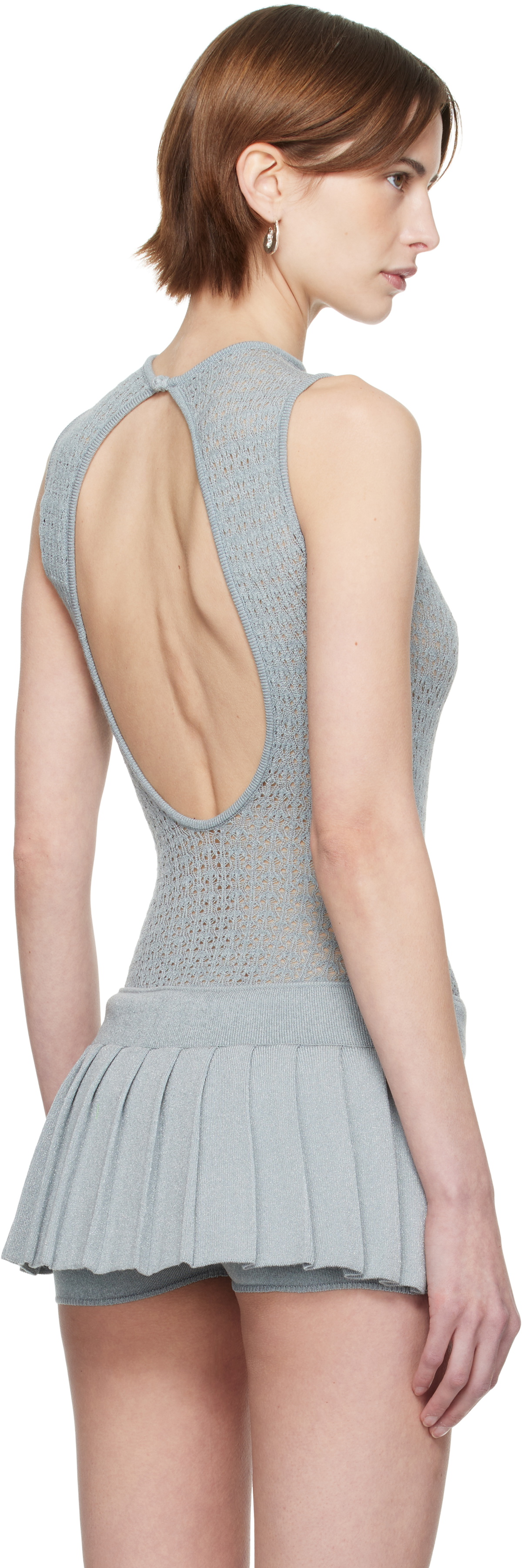 Isa Boulder Blue Rib-Knit Halter Bodysuit