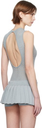 Isa Boulder Blue Rib-Knit Halter Bodysuit