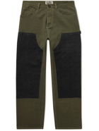 Karu Research - Straight-Leg Embroidered Panelled Cotton-Twill Trousers - Green