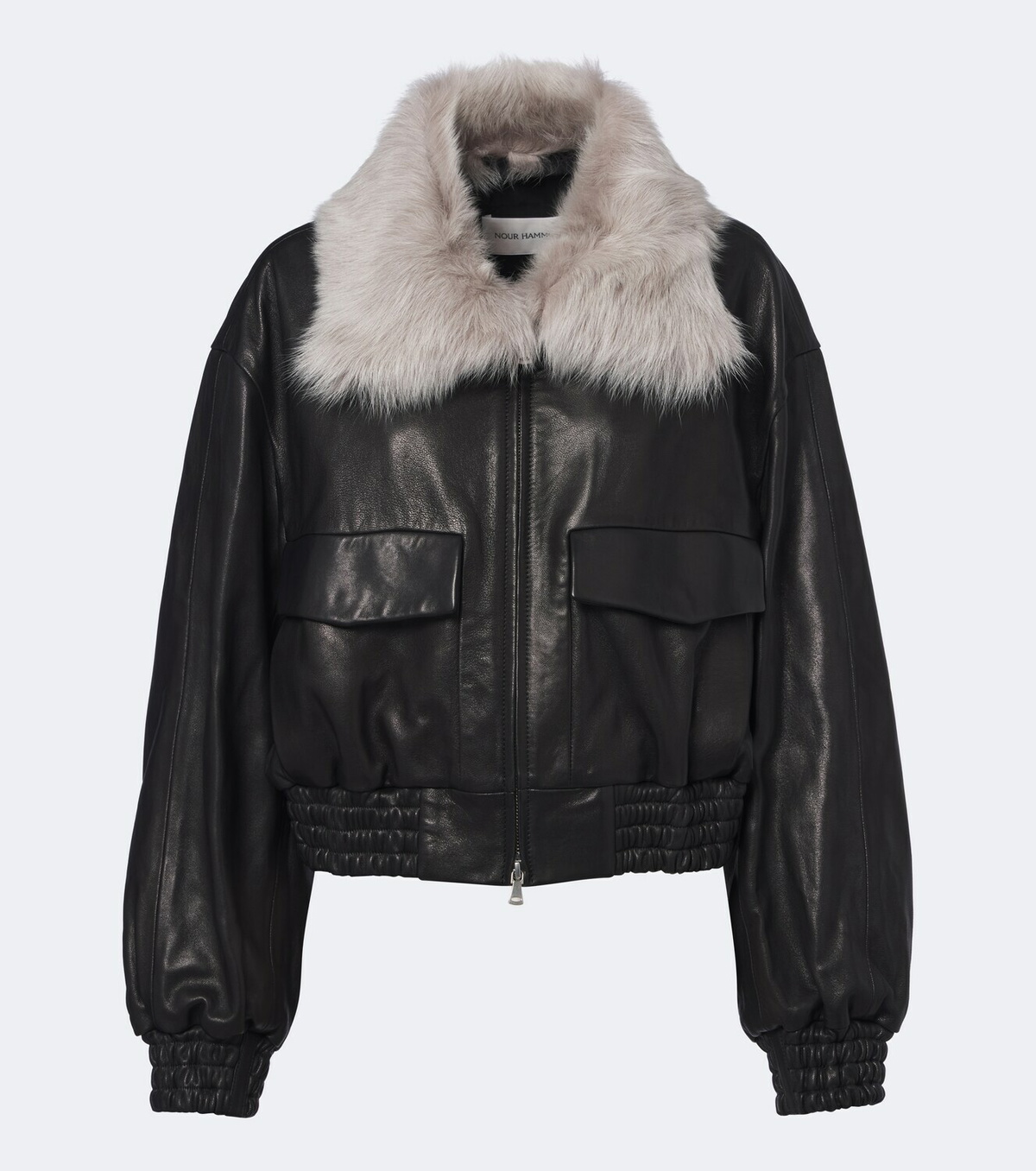 Nour Hammour Shearling-trimmed leather blouson jacket