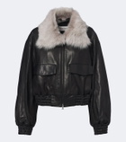 Nour Hammour Shearling-trimmed leather blouson jacket