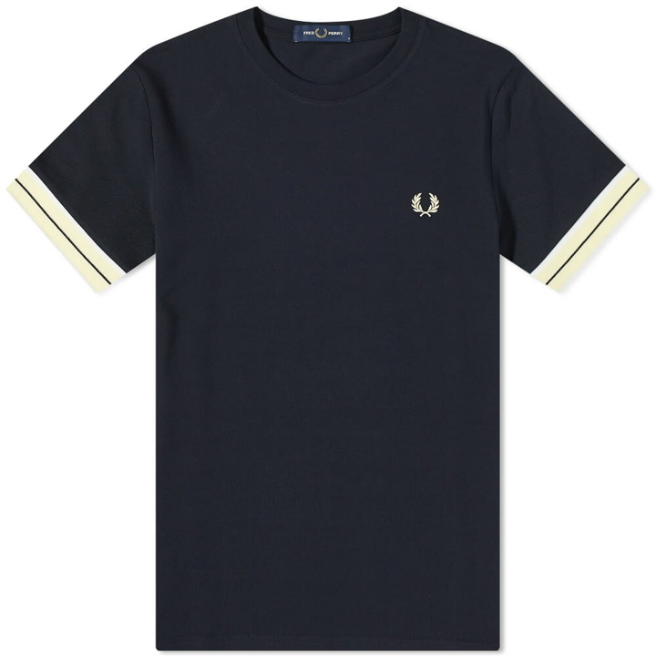 Photo: Fred Perry Men's Tramline Tipped Pique T-Shirt in Navy