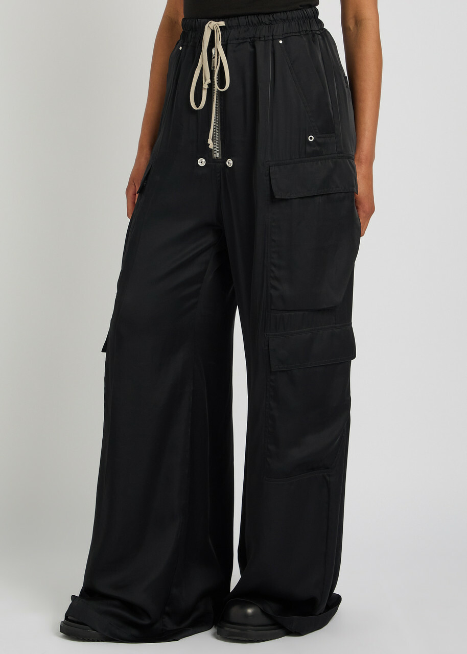Rick Owens Cargobelas Wide-leg Satin Trousers Black