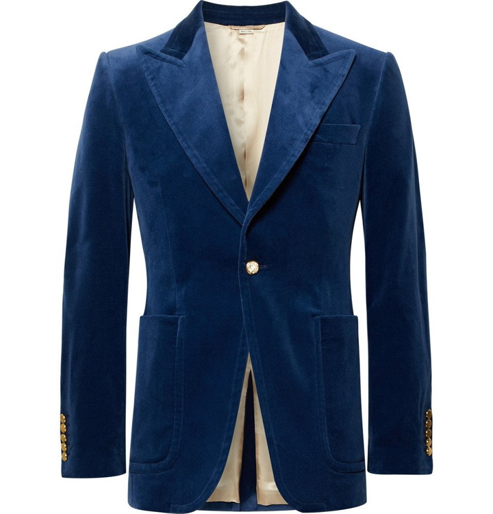 Photo: Gucci - Royal-Blue Slim-Fit Stretch Cotton and Modal-Blend Velvet Blazer - Men - Royal blue