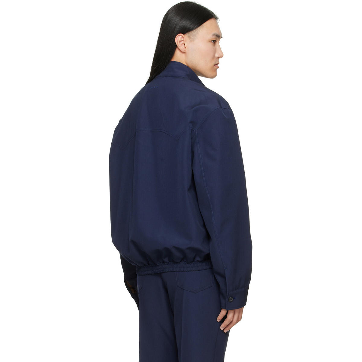 Marni Navy Embroidered-Logo Jacket