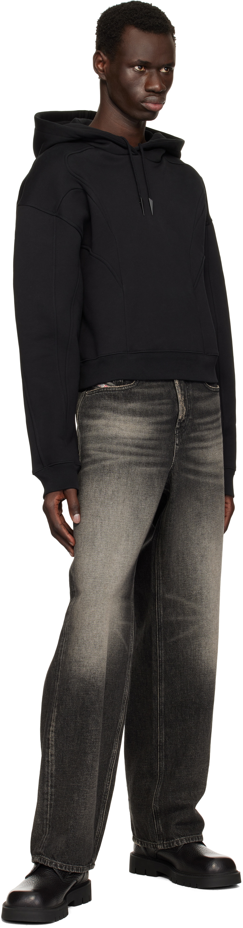 Mugler Black Spiral Cropped Hoodie Mugler