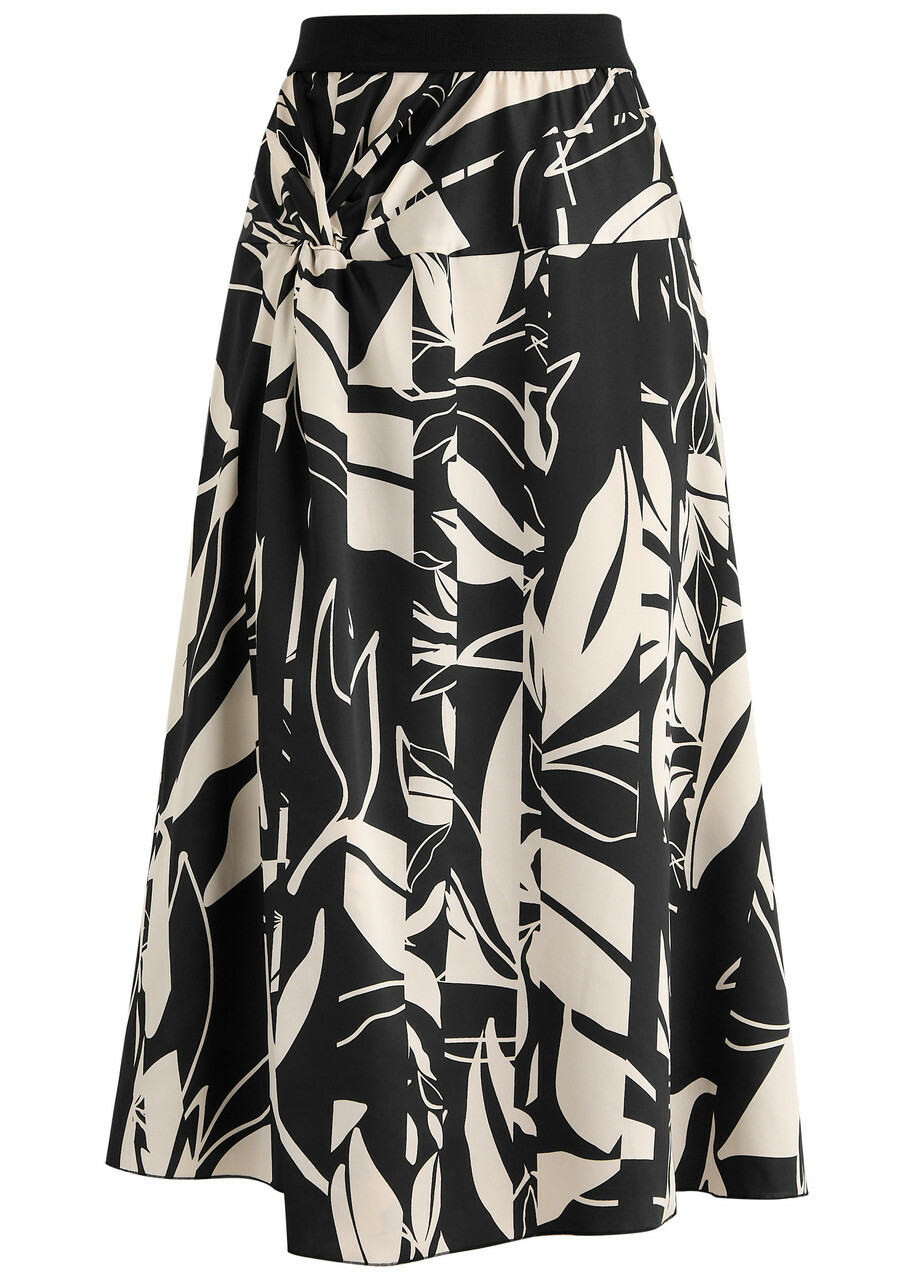 High On Point Printed Satin Midi Skirt Beige