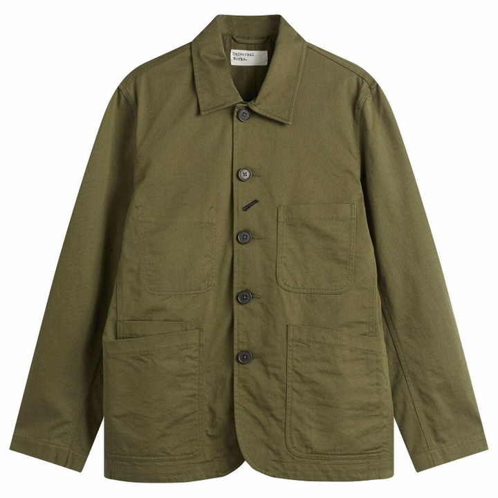 Photo: Universal Works Men's Twill Bakers Jacket in Light Olive