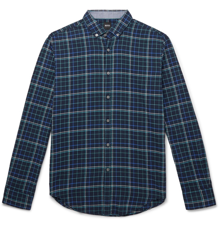 Photo: Hugo Boss - Slim-Fit Button-Down Collar Checked Cotton-Flannel Shirt - Unknown
