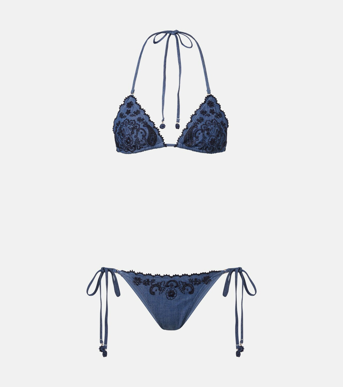 Zimmermann Aster embroidered denim bikini