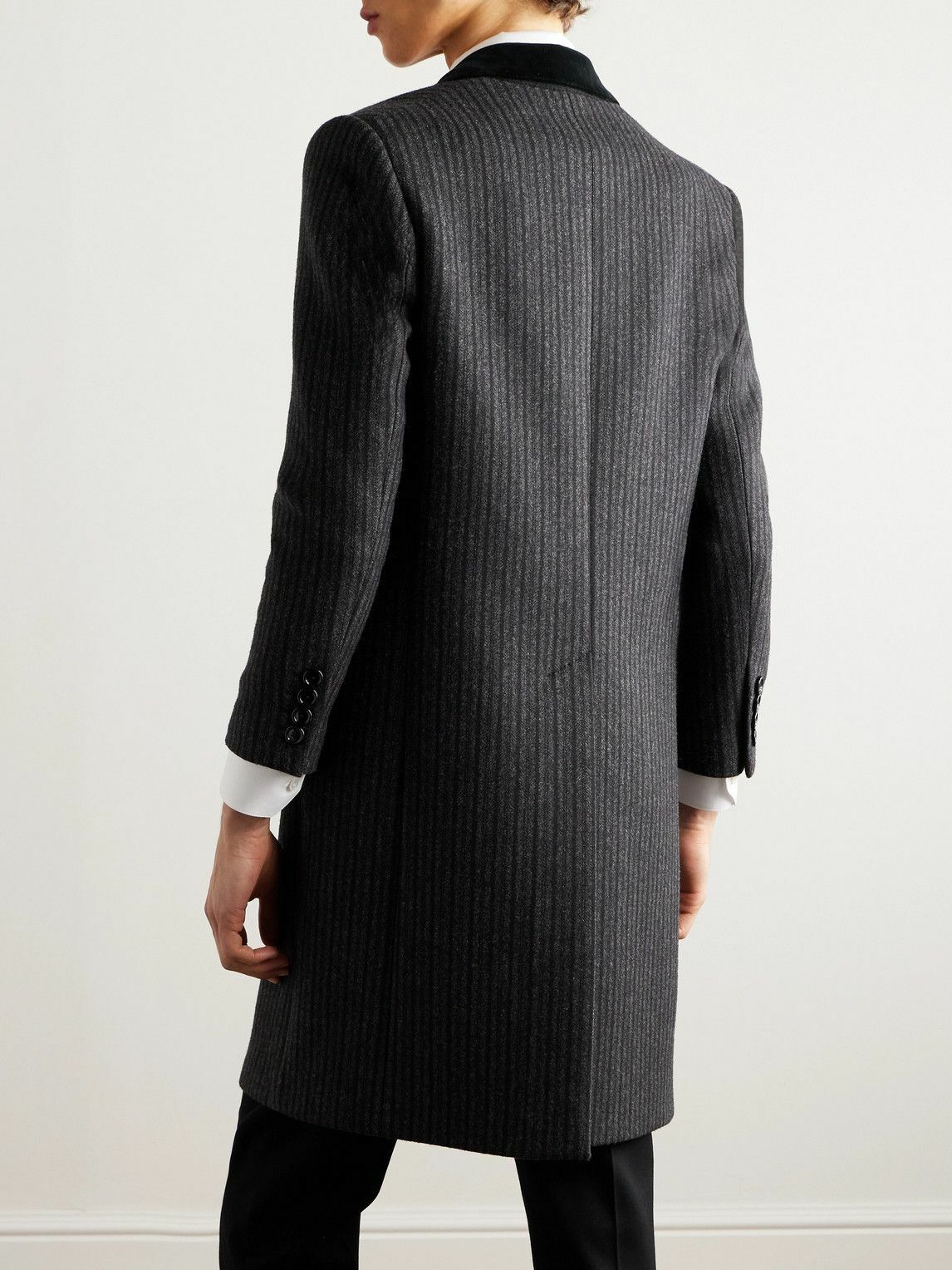 CELINE - Chesterfield Striped Wool Coat - Gray