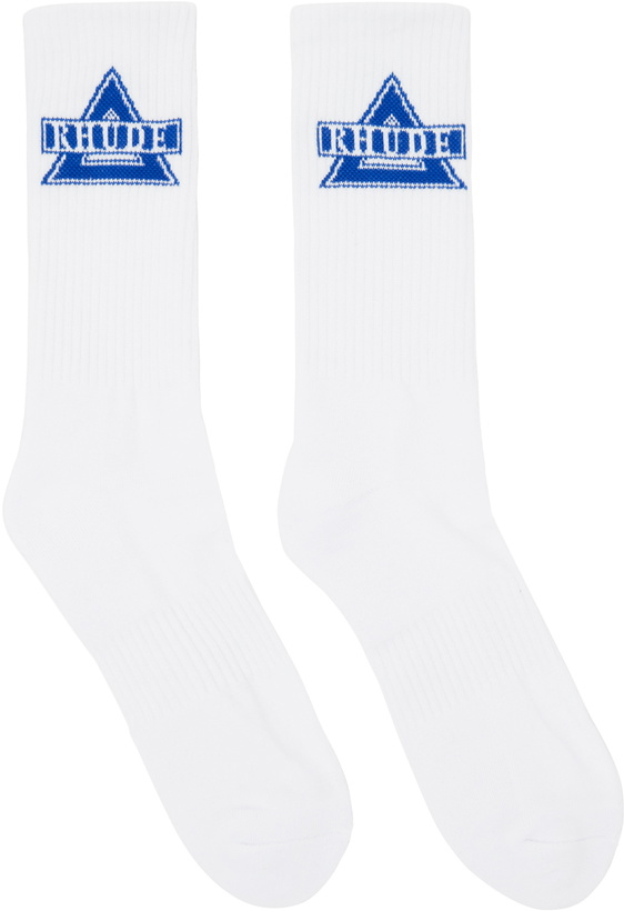 Photo: Rhude White & Blue Triangle Logo Socks