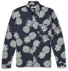 VALENTINO - Embroidered Pineapple-Print Cotton Shirt - Blue