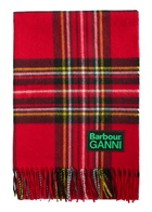Barbour X Ganni Tartan Fringed Wool Scarf - Red - One Size