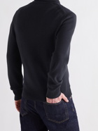 TOM FORD - Leather-Trimmed Merino Wool Half-Zip Sweater - Blue