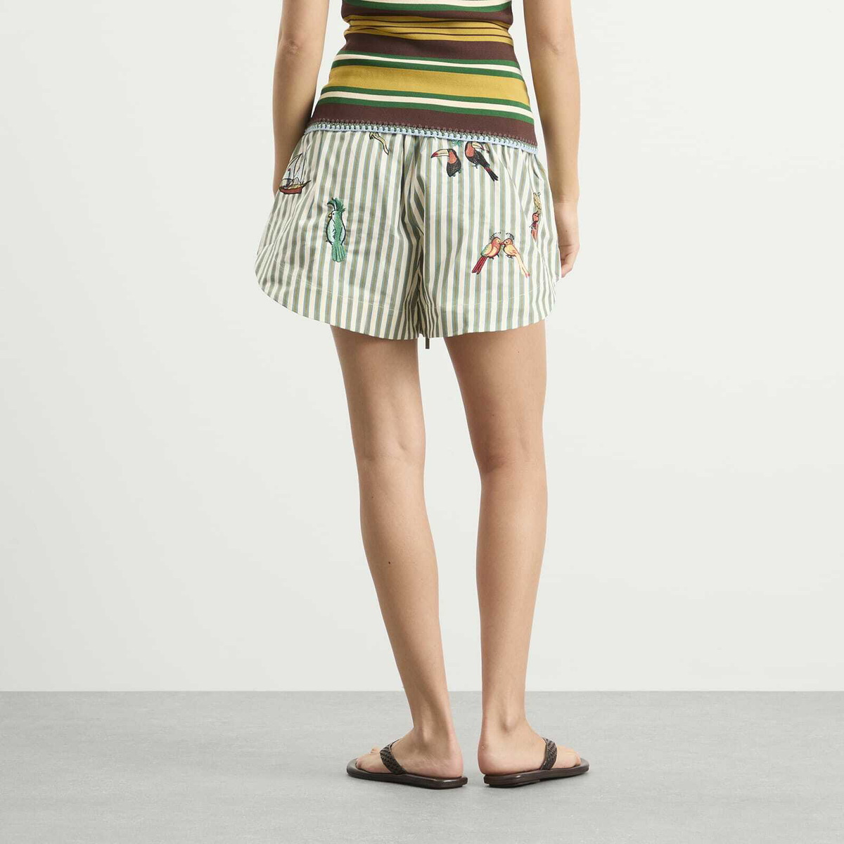ALÉMAIS Women's Bisou Embroidered Shorts in Stripe