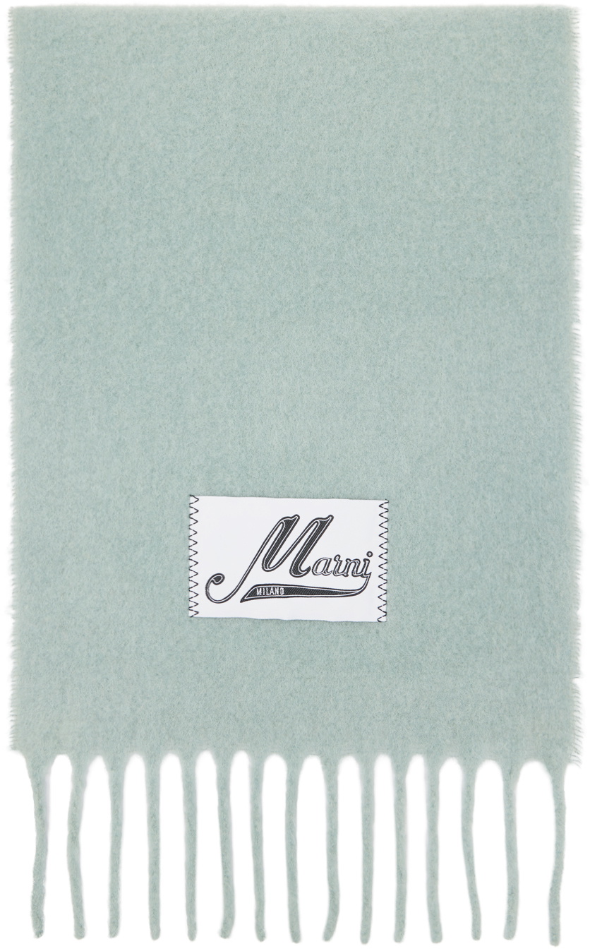 Marni Green Brushed Alpaca Logo Scarf