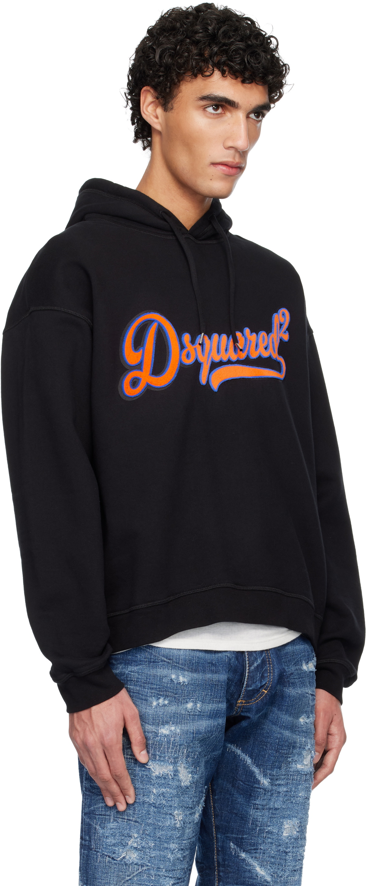 Dsquared2 Black Relax Fit Sponge Patch Hoodie
