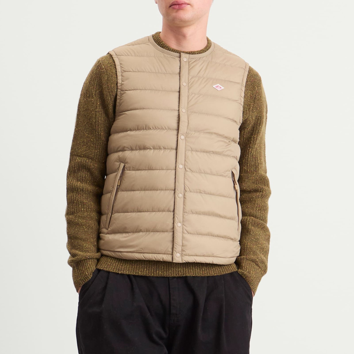 Danton Men's Inner Down Crewneck Vest in Sand Beige