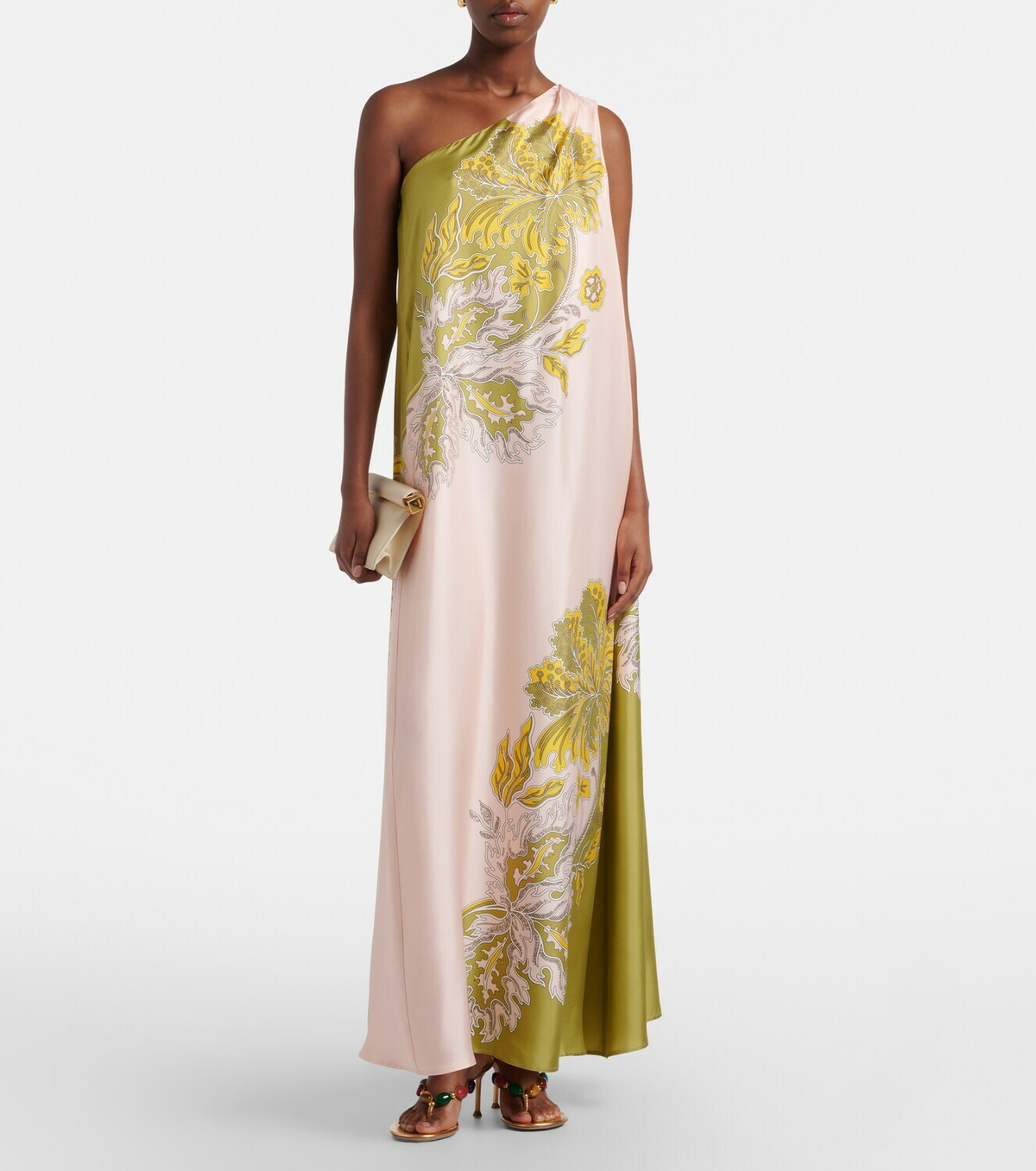 La DoubleJ Roy floral one-shoulder silk twill maxi dress