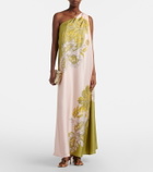La DoubleJ Roy floral one-shoulder silk twill maxi dress