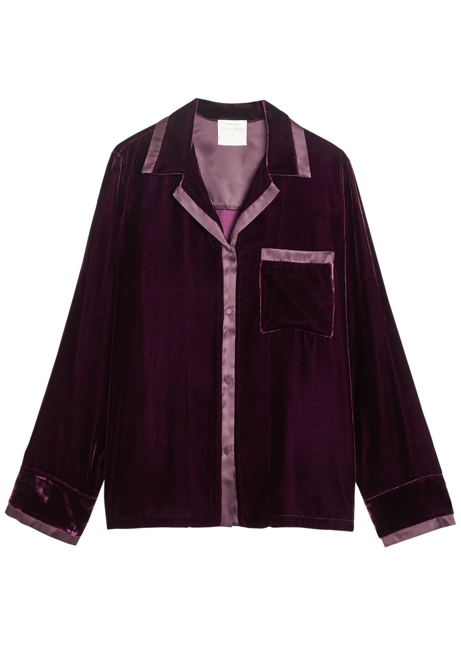 Forte_forte Satin-trim Velvet Shirt Burgundy
