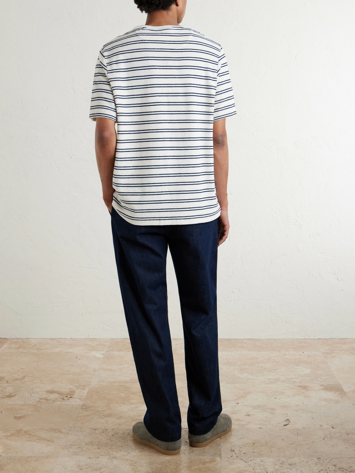 Mr P. - Striped Cotton Terry T-shirt - Blue