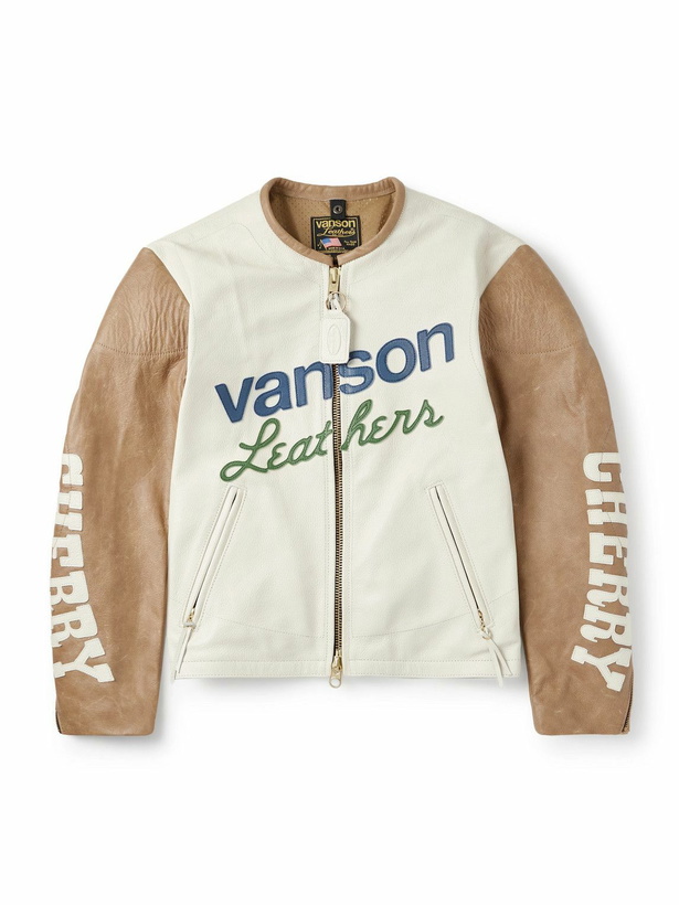 Photo: Cherry Los Angeles - Vanson Logo-Appliquéd Full-Grain Leather Jacket - White