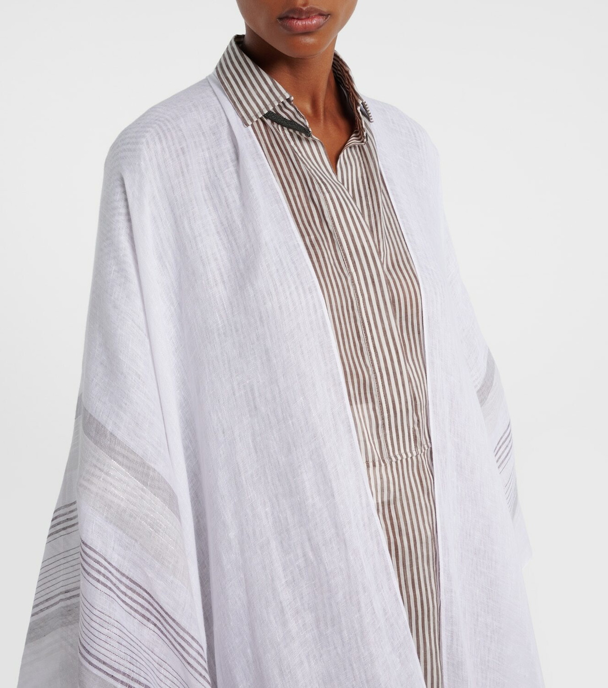 Brunello Cucinelli Fringed linen poncho