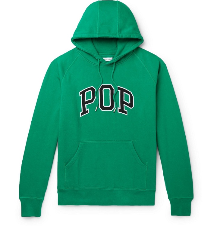 Photo: Pop Trading Company - Arch Logo-Appliquéd Fleece-Back Cotton-Jersey Hoodie - Green