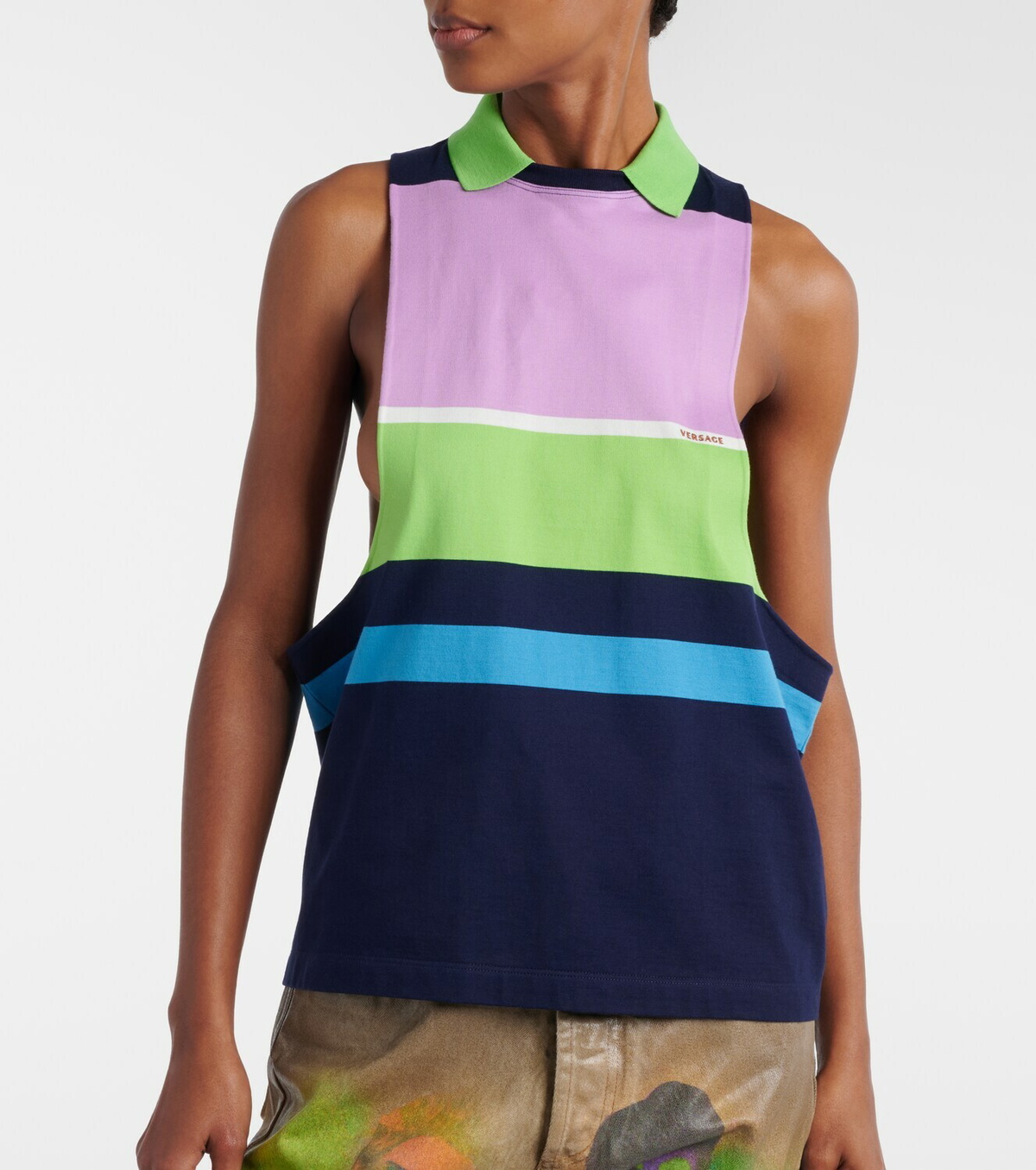 Versace Striped cotton jersey tank top