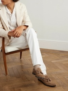 Brunello Cucinelli - Tasselled Braided Leather-Trimmed Suede Loafers - Brown