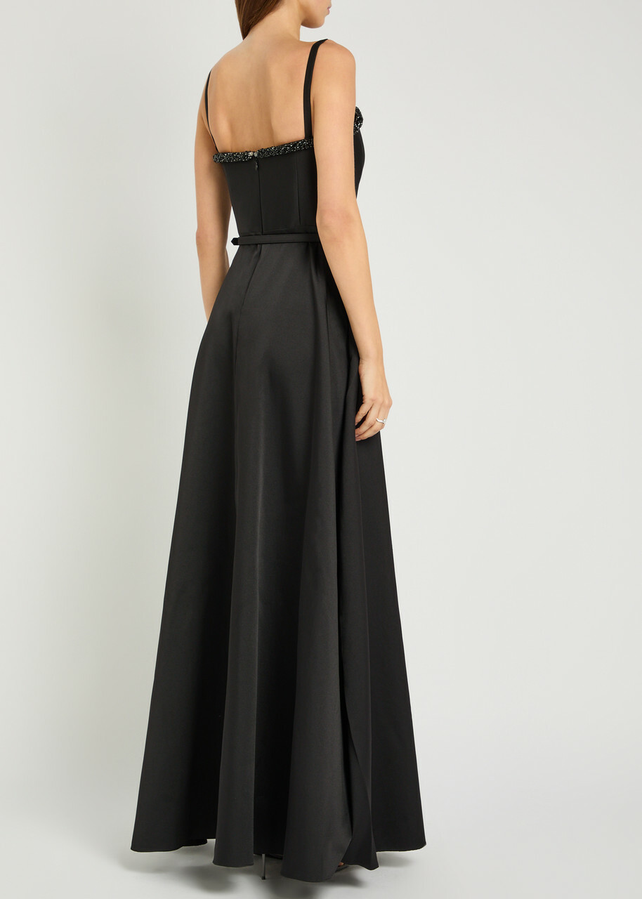 Roland Mouret Curved Crystal-embellished Taffeta Gown Black