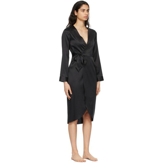 fleur du mal silk wrap dress Fleur du Mal Black Washable Silk Wrap Robe Fleur du Mal